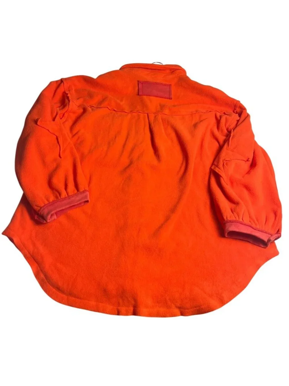 POL Orange Red Fleece Oversized L Shacket Star Patches Snap Buttons & Pockets